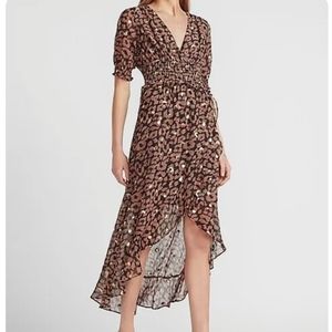 EXPRESS Cheetah Print High-Low Maxi Dress, Gold Detail